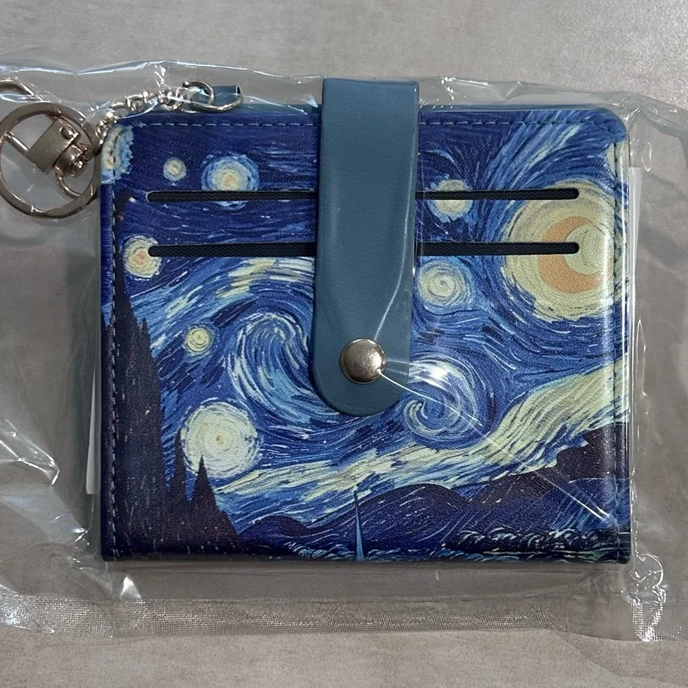 Starry Sky Wallets Woman RFID Blocking Leather Credit Card Holder keychain NEW